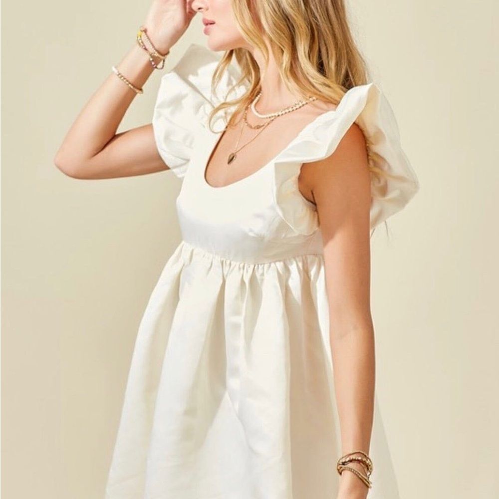 Cream Flutter Sleeve Mini Sundress for Wedding Shower Bachelorette size Large